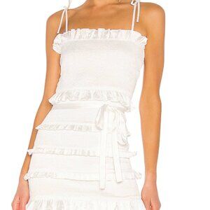 V. Chapman Lily Dress Ruched Ruffled Stretch Midi Dress V Chapman White sz 0
